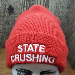 State Crushing Red Knit Beanie  Hat One Size Unisex Embroidered Yupoong